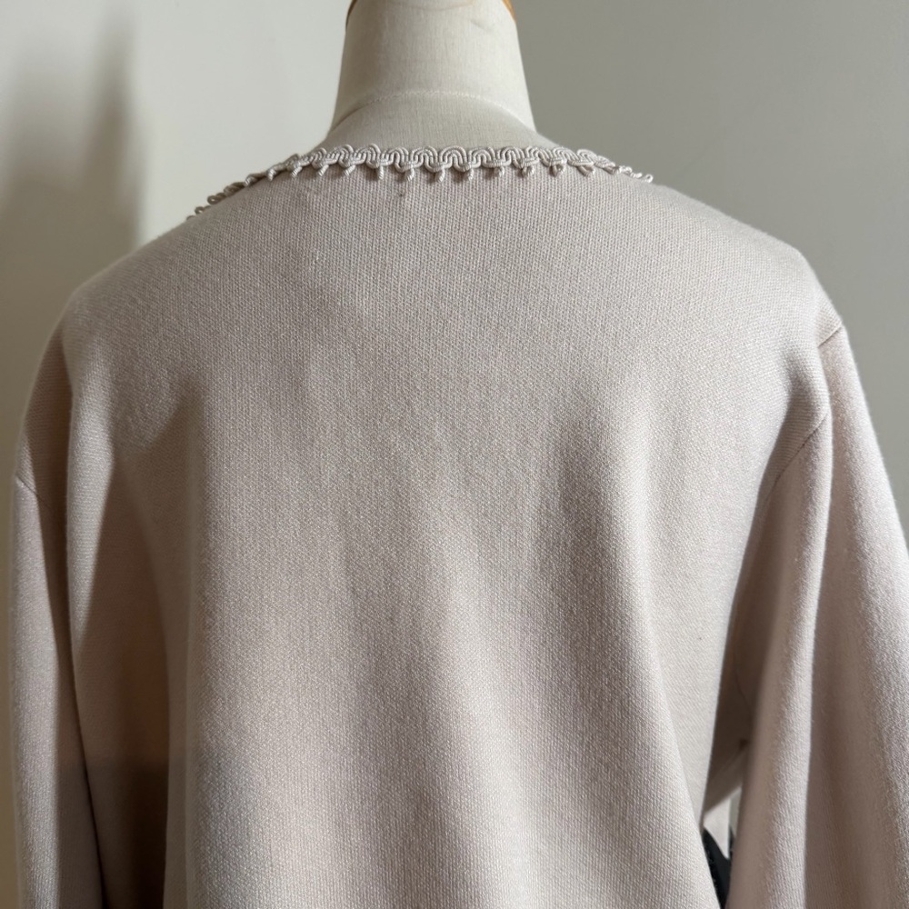 Sioni Women’s Open Front Knit Jacket with Trim Double Button in Winter White - Picture 8 of 12